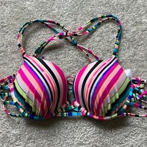 Striped multi color push up bikini top